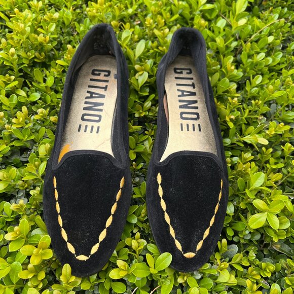 80's Gitano Black & Gold Velvet Flats - Size 9 - Picture 5 of 10